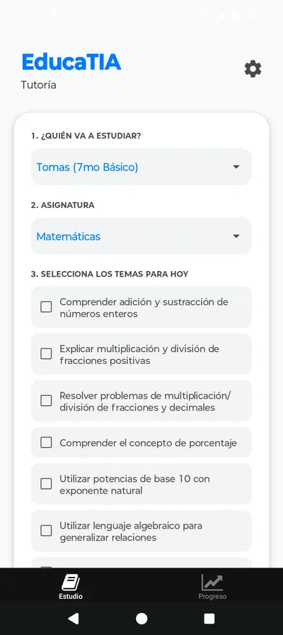 Selección de temas de estudio en EducaT-IA